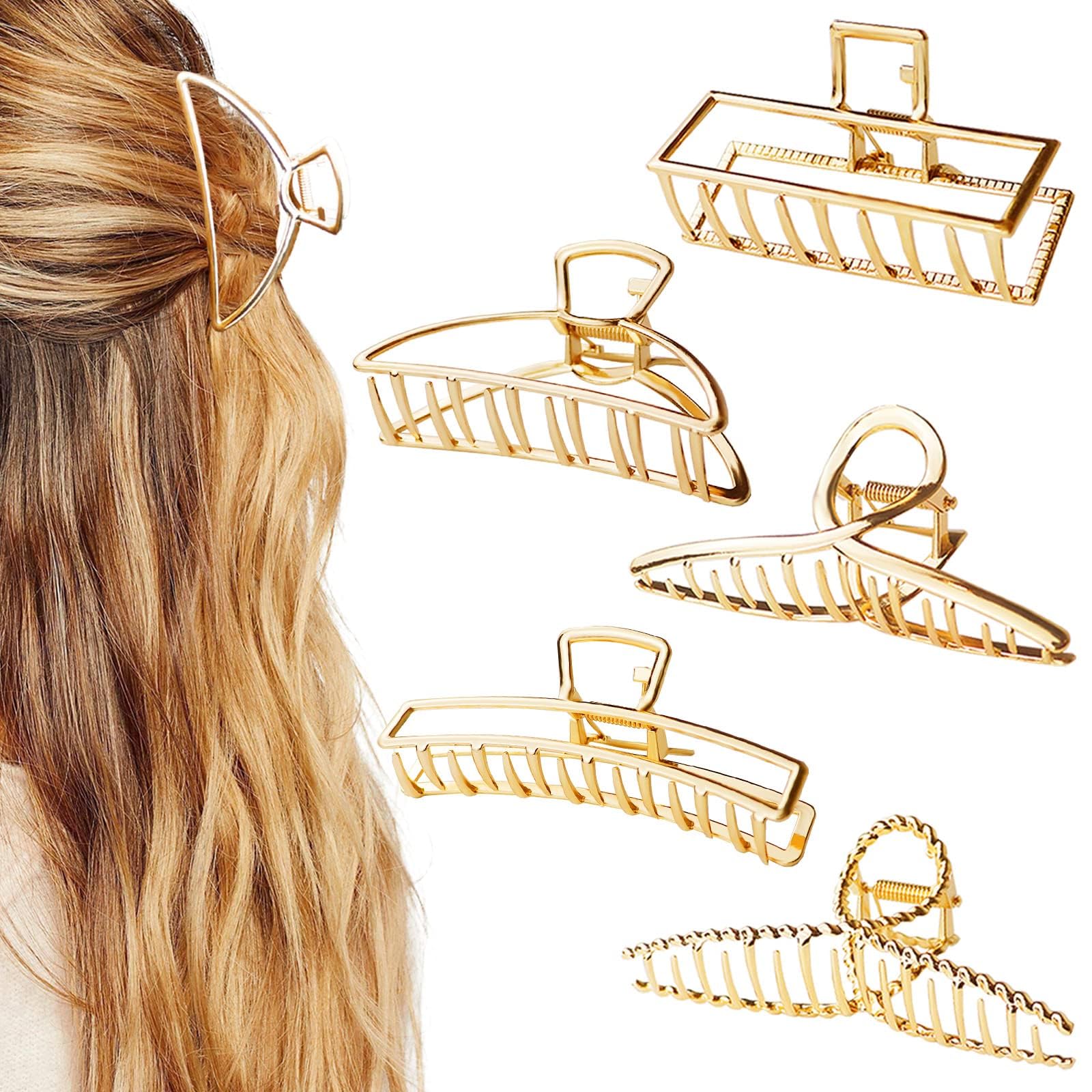 Amazon.co.jp: 5個パック Lサイズ ゴールド ヘアクリップ 太い髪用